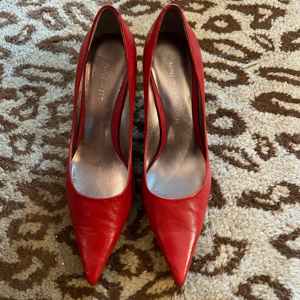 Nine West Red Pointed Leather High Heels 8.5 - worn once.